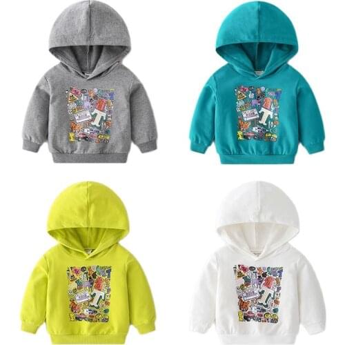 2021 Spring Autumn Boys' Hooded Cute Cotton Soft Sweatshirt Pullover Long Sleeve Cartoon Casual Childrens Sweater For 2-8 Years