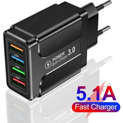 5.1A USB Charger 48W Quick Charge 3.0 4.0 Wall Fast Charging Mobile Phone Chargers For iPhone 12 X Xiaomi Samsung Tablet Charger
