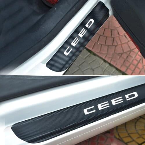 4pcs Carbon Fiber Vinyl Sticker Car Door Sill Protector Scuff Plate For Kia Ceed Car Accessories