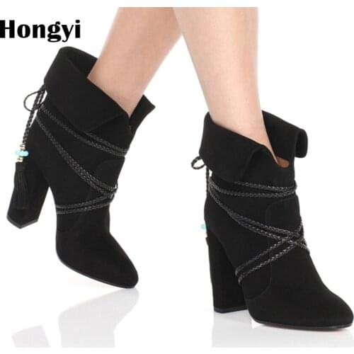 Hongyi Winter Women Boots Female Waterproof Tassel Ankle Boots Ladies Shoes Woman Botas Mujer Elastic Ankle Booty