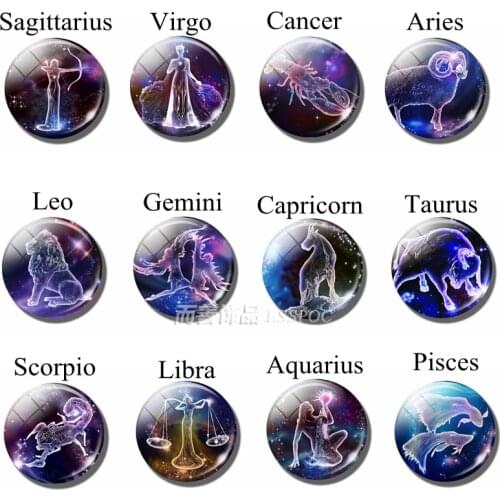 12 Constellation Jewelry Birthday Gift Cute 25mm Glass Dome Cabochon Zodiac Signs Aries Leo Virgo Pisces Making Pendant 5PCS/SET