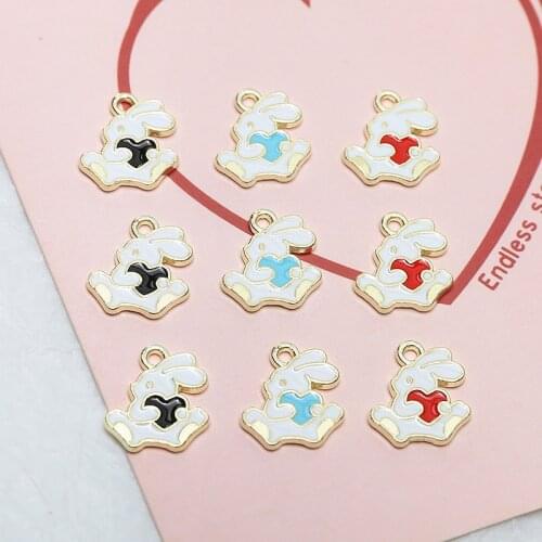 20pcs Cute cartoon Animal Earrings For Women Girls alloy dripping oil mini bunny pendant jewelry necklace accessories materials