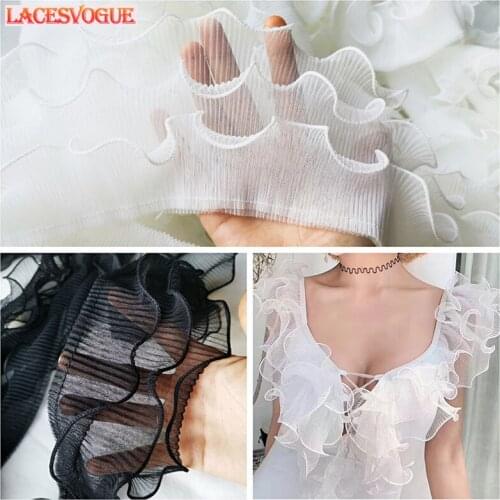 3Meters 12cm Fold Mesh Lace Fabric Garment Needlework Sewing Patchwork DIY Handmade Accessories Dress Decoration 369