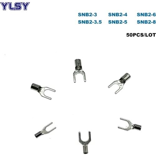 50Pcs Spade Bare Crimp Terminals Electrical Cord End Wire Connector SNB2-3/3.5/4/5/6/8 Cable Ferrules 1.5-2.5mm2 16-14AWG