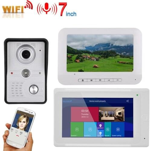7" 2 Monitors Video DoorPhone Doorbell Intercom Wired /Wireless Wifi System with IR-CUT HD 1000TVL Wired Camera Night Vision,Su