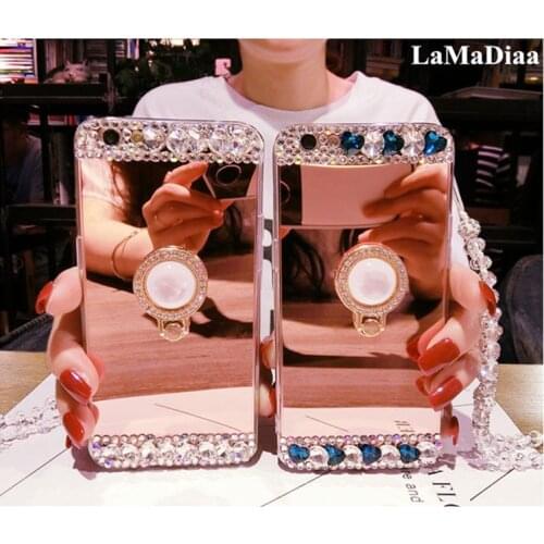 Luxury Diamond Case For SamsungS6 S7 S8 S9 S10 S20 Plus Note5 8 9 10 Phone Case Glitter Soft Mirror Girl With Ring Holder Stand