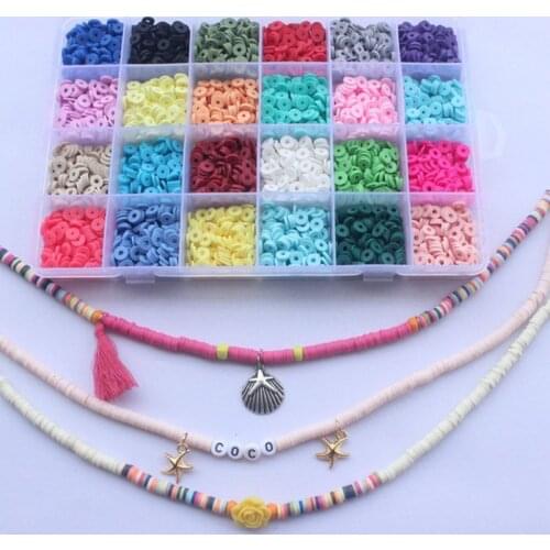 4800Pcs 24 Colors 6mm Flat Round Polymer Clay Discs Loose Spacer Beads for DIY Jewelry Making Craft Bohemian Bracelet