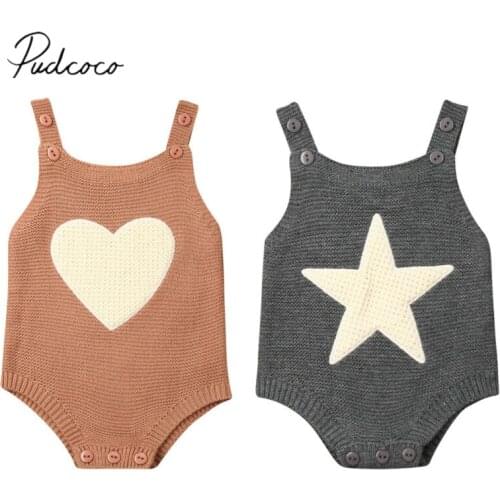 2019 Baby Spring Autumn Clothing Newborn Infant Baby Boy Girl Knitted Bodysuit Jumpsuit Sleeveless Outfits Heart Star Clothes