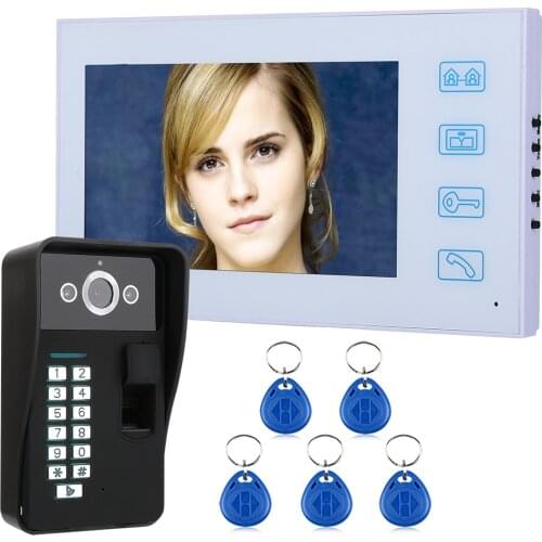 7" TFT Fingerprint Recognition RFID Password Video Door Phone Intercom Doorbell With Night Vision Security CCTV Camera