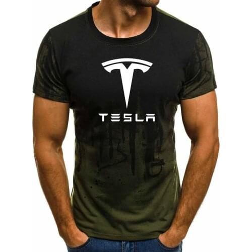 New 2020 Summer Mens T-shirt Tesla Car Logo Printed High Quality Cotton Gradient casual Mens Short sleeve
