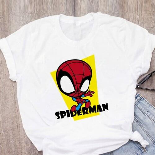 Summer Style Women Ladies Fashion Marvel Short Sleeve Spider Man O-Neck Casual Tees Tops Streetwear Oversized T-shirts
