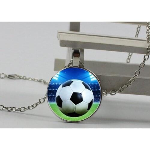 Hot sale retro crystal football cartoon glass necklace dome pendant craft jewelry