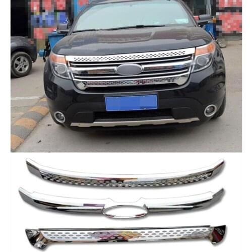 For Ford Explorer 2011 2012 2013 2014 ABS Chrome Front Center Grille Grill Cover Trim 3pcs/set