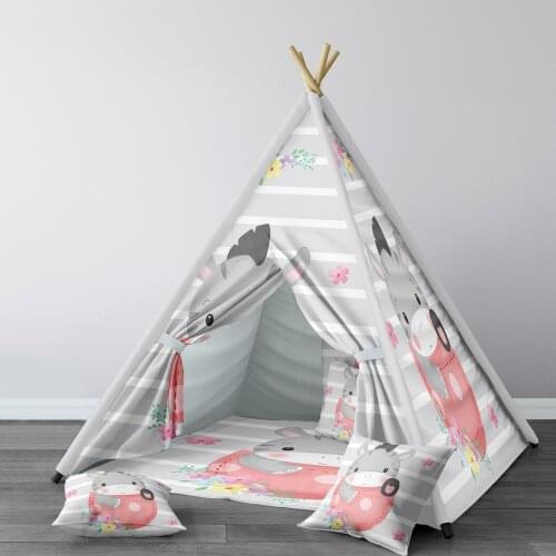 Play Tent for Kids Wigwam Portable Indoor Playground Tents Children Bedrooms Gray Flowers Pattern 195