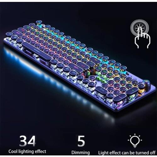 Mechanical Gaming Keyboard,Blue Switches,USB Wired,Cool Wired Retro Steam Punk Typewriter Round Keycaps T84C
