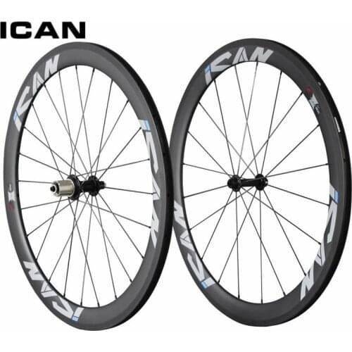 ICAN 700C 50mm clincher carbon wheels 23mm width UD matt road bicycle Powerway R13 black hubs CN spoeks carbon wheelset 50C