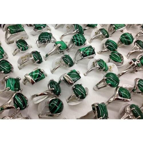 Yingwu 50pcs Malachite Rings Natural Stone Bead Ring Mixed Size For Women Cheap Rings For Promotion
