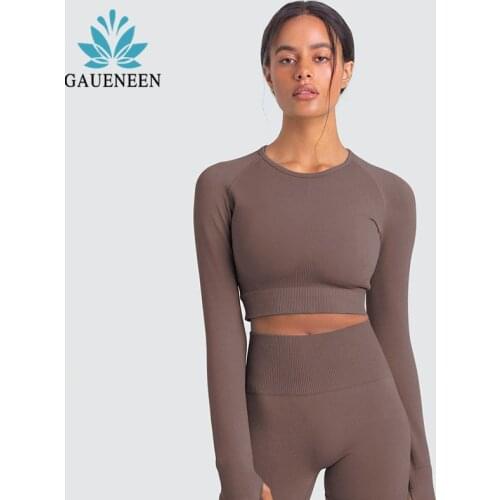 GAUENEEN Two Piece Seamless Yoga Set Women Fitness Suit Long Sleeve Crop Top High Waist Leggings Running Gym Clothing Tracksuit