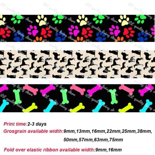 Dog paw printed grosgrain ribbon dog bone printed ribbon DIY handmade material Wedding Party Decoration 50 yards