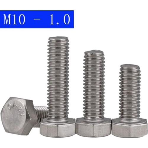 M10 - 1.0 ( 10mm ) Fine Thread 304 Stainless Steel Hex Cap Bolt / Screw DIN 933 Tap A2 - 70