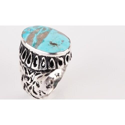 UM US JEWELRY Turquoise Natural Stone Handmade 925 Sterling Silver Men Ring