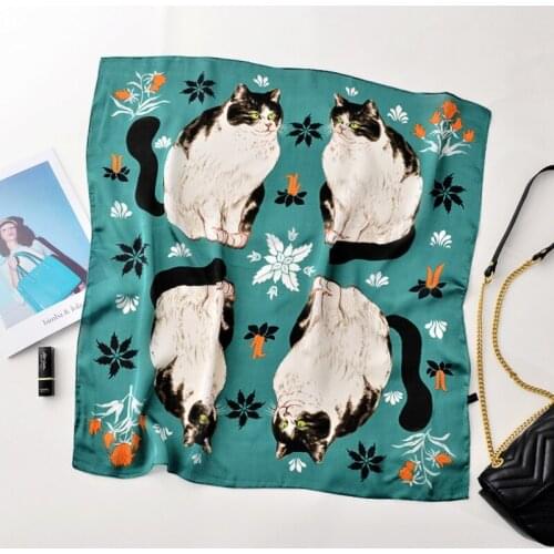 New Fashion Spring Neckerchief Women Elegant Cute Cats Print Square Scarf Ladies Work Dress Stewardess Bandana Foulard 70cm*70cm