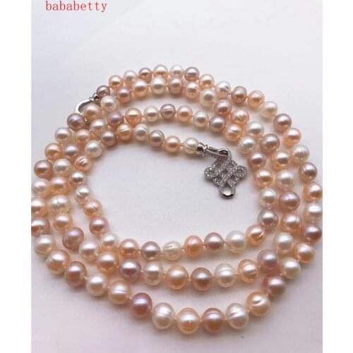 New Natural Freshwater Pearl 7-8MM White Multicolor Pearl Necklace Sweater Chain 75CM