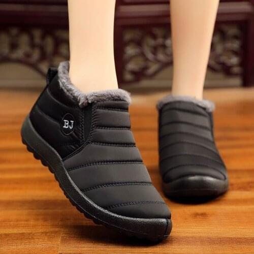 Solid ankle boots casual shoes woman 2021 fashion women snow boots warm plush slip-on waterproof winter boots women shoes
