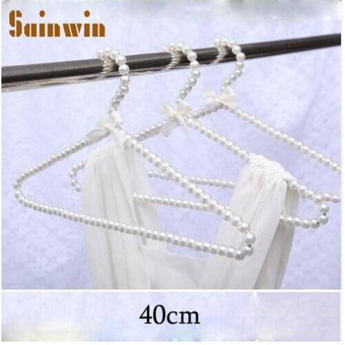 Sainwin 5pcs/lot 40cm women Pearl Plastic Hanger Pretty for Pink White Coat Suit Dress Hanger Fashion Hangers for Clothes