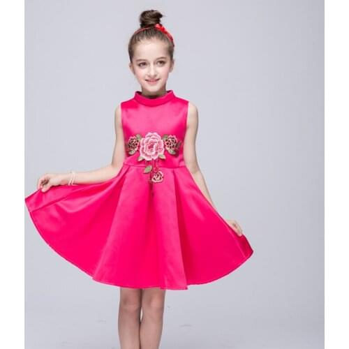 Flower Girl Dresses Girl Princess Embroidered Bubble Dresses Navy Blue & Hot Pink
