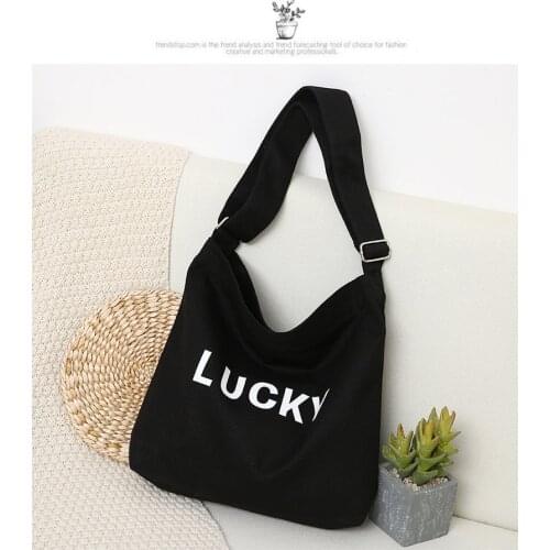 Simple Casual Cavans Lucky Letter Crossbody Bag High capacity Women Girls Shoulder Messenger Bag
