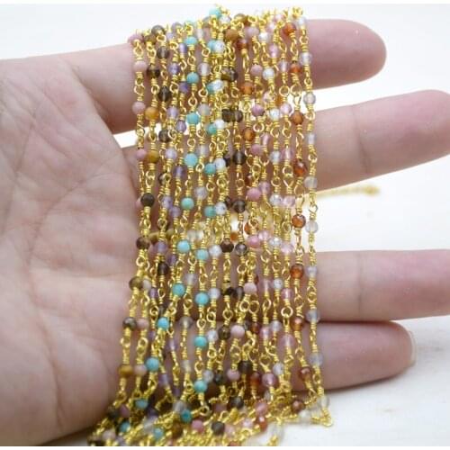 26inch natural gems stone Rosary Gold-Plated Chain Unfinished Bead Wire Wrapped hand made chains for perfume bottle necklace