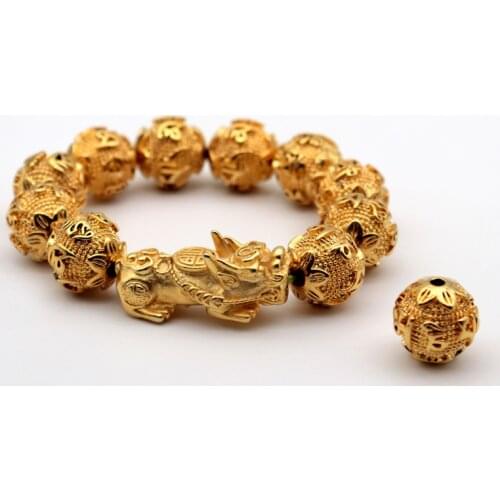 Gold Plated Sand FengShui Bracelet Hand-Carved Six-Word Mantra Beads PIXIU Bangle DIY Bracelets For Men Women Charm Jewelry