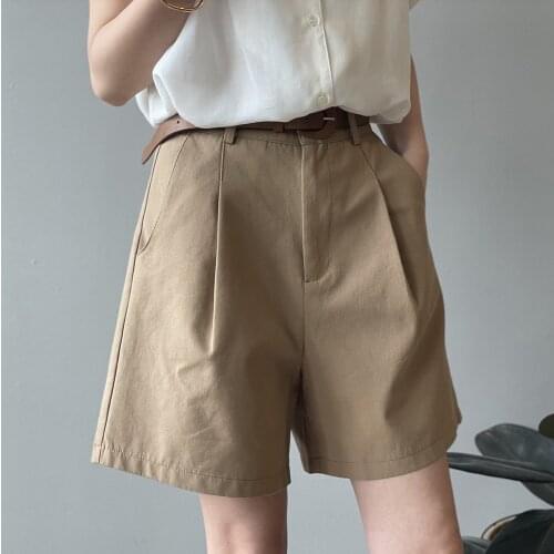 Womens Summer Korean Shorts with High Waist Female Loose Straight wide leg slacks black shorts 2021 women fashion shorts