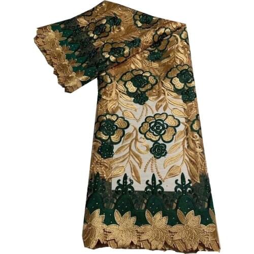 SJ Lace 2021 High Quality Tulle Embroidery African Guipure Lace Stones French Net Lace Fabric Nigerian Cord Fabric Dress d5-58