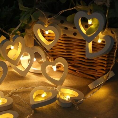 Led Wooden Peach Heart Love Light String 2M Indoor Christmas Decoration Battery Box Light Creative Modeling Holiday Atmosphere