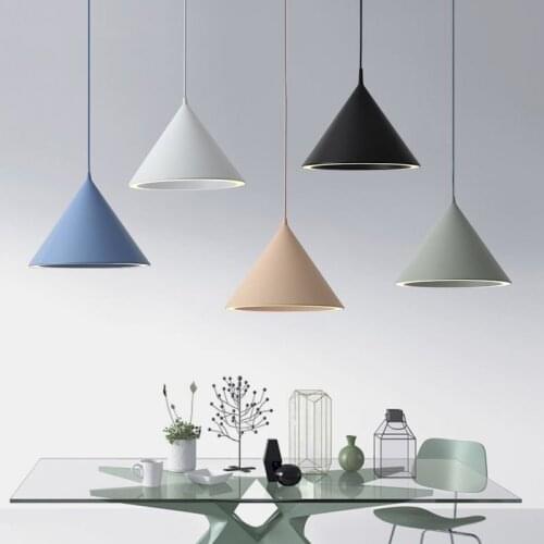 LED halo chandelier personality nordic design pendant lamp cone lampshade bar cafe restaurant macaron aluminum lustre suspension