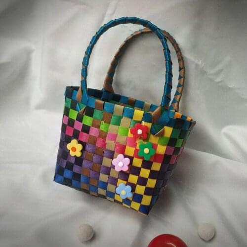 Woven Colorful Picinic Short Holiday Bags Shopping Vegeatables Bags Fashion Vintage Small Size Floral Cute Kawayi Lunch Bag