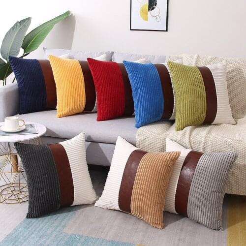 Nordic Corduroy Decorative Cushion Cover Splicing Color Contrast Sofa Plush Pillowcase Living Room Decoration Throw Home Decor