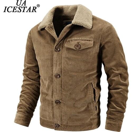 UAICESTAR Corduroy Winter Jacket Men Fleece Thicken Warm Fashion Casual Coats Large Size L-6XL Slim Windbreaker Mens Jackets