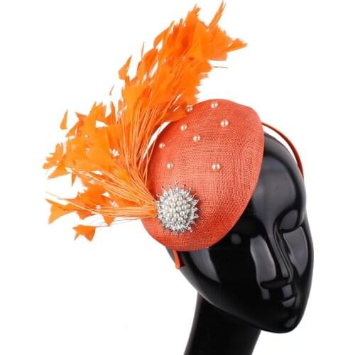 High Quality 4 Layer Nice Sinamay Hair Fascinator Hats Headband Feather Headpiece Hair Clip Party Tea Peal Wedding Chic Headwear