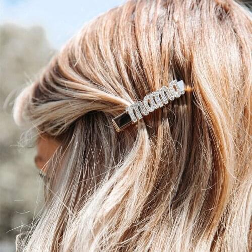 Fashion simple diamond letter mama hair accessories rhinestone personalized name hairpin ladies hair accessories