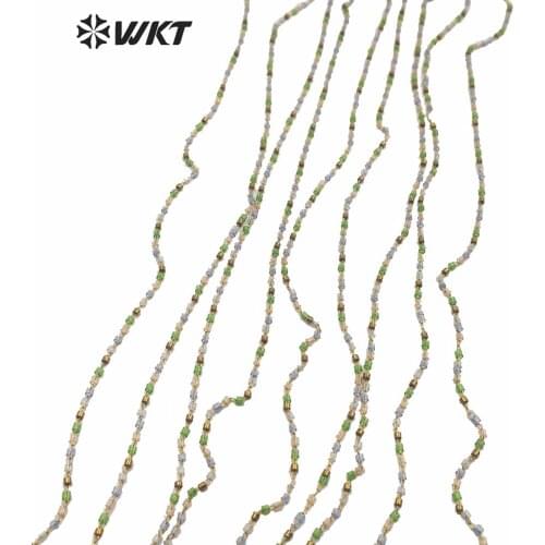 WT-RBC156 Wholesale Stone Bead Jewelry Chain Mixed Color 2mm Miyuki Beads Bohemian Gold Plated Brass Chain For Female Gift