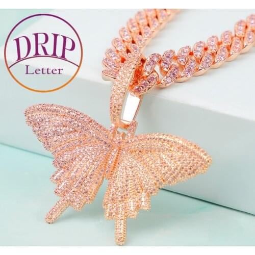Pink Butterfly Pendant Women Hip Hop Jewelry