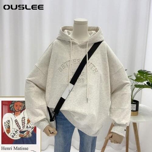 Ouslee Korean Style Spring Autumn Women Sweatshirt Cute Oversized Harajuku Hooded Long Sleeve Streetwear Tops Hooded