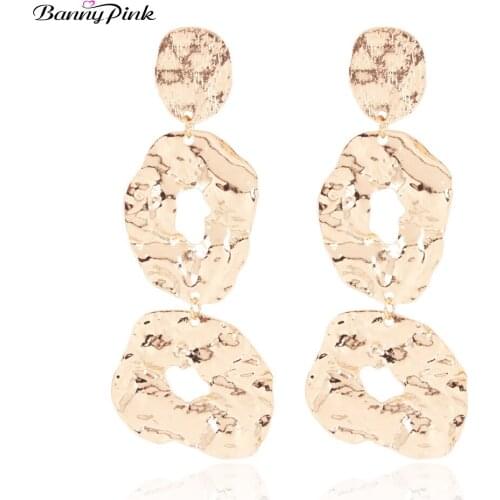Banny Pink Chunky Hammered Geometrical Pendant Dangle Earrings For Women Punk Alloy Statement Drop Earrings Pendientes Bijoux
