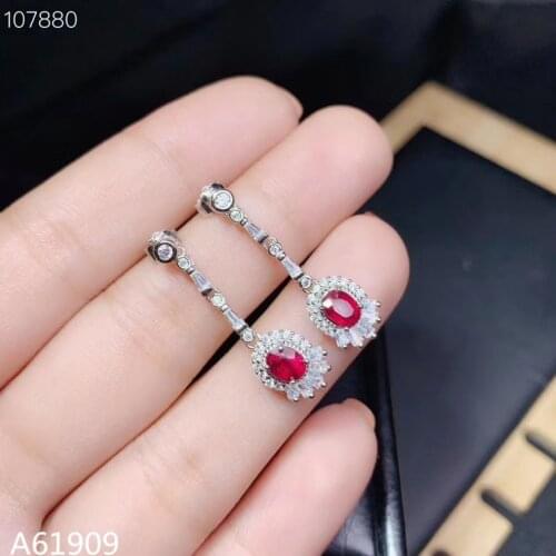 KJJEAXCMY Supporting detection 925 sterling silver inlaid natural ruby female earrings support detection mini