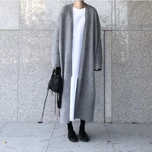 Winter Loose Casual Knitted Windbreaker 2019 Fall Long Trench Coat for Women Lazy Style Clothes Oversize