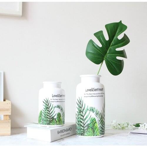 1pc Natural Ceramic Flower Vase Green Leaf Design Vase Hydroponic Container Home Wedding Decoration Dessert Theme