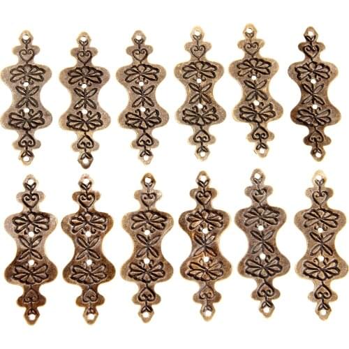 12Pcs Antique Bronze Corner Bracket Jewelry Box Wood Case Decorative Feet Leg Corner Protector Furniture Fittings w/Nail 56*20mm